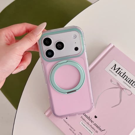 CUTECASE MagSafeリングスタンド iPhone17Promaxケース ピンクとグリーン iPhone16Pro/15Promaxケース 可愛すぎる 便利実用品 CM6481