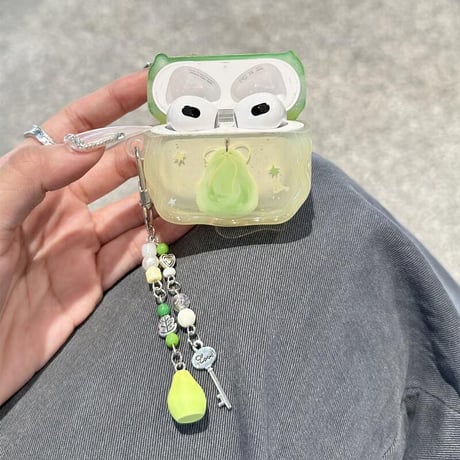 CUTECASE梨柄 Airpods4ケース うねうね AirpodsPro2ケース airpods3/2カバー キーホルダー 女子に人気 涼しい感じCM5408