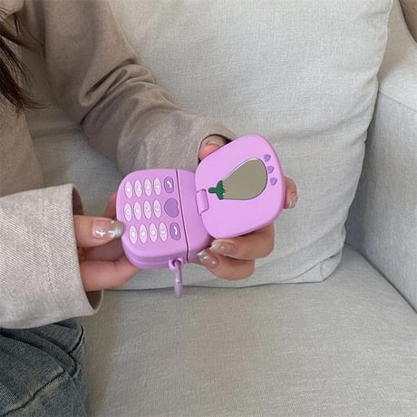 CUTECASE鏡付 シリコン Airpods 4ケース ナス Airpods3/Pro2ケース airpodspro2カバー 女子力高い リング付 大人可愛いCM5218