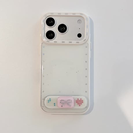 CUTECASE ダイヤリボンスタンド iPhone17Pro/17ケース ストーンライン iPhone16Pro/15/14ケース 淡色系 ガーリーファッションCM6338