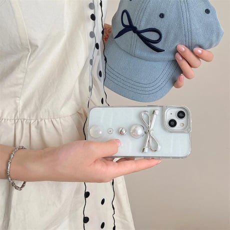 CUTECASEリボン/パール iPhone15/15proケース キラキラ クリア iPhone14/13pro/12proクリアケース かわいい 女子力高いCM4385