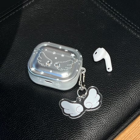 CUTECASE天使の翼 Airpods Pro3 ケース ダイヤデコ Airpods 4/3カバー エアポッズプロ2 キーホルダー メッキ CM6029