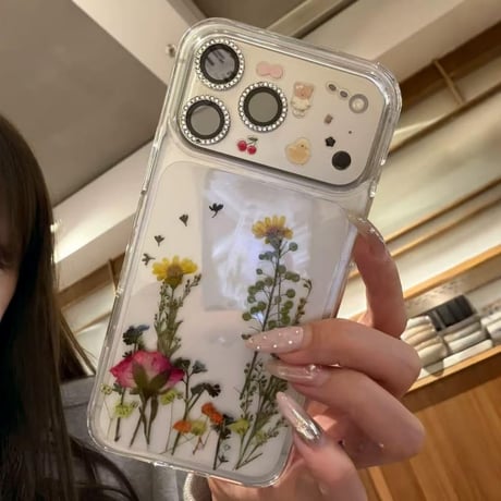 CUTECASE 押し花iPhone17Promaxケース 透明 綺麗 iPhone17Pro/16カバー ドライフラワー入り 女子力高い CM5905