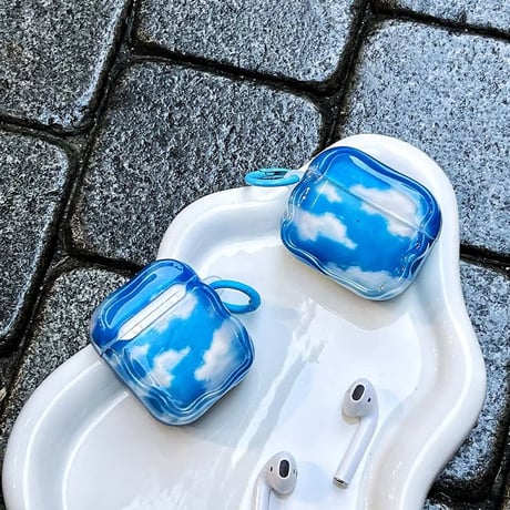 CUTECASE 青空 Airpods Pro3 ケース 曇柄 Airpods 4/3カバー エアポッズプロ2 うねうねライン 耐衝撃 男女に人気 CM6016