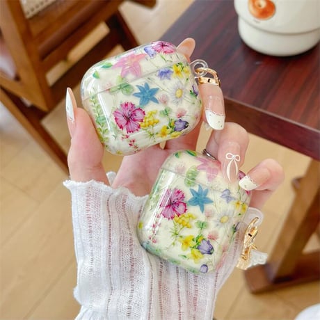 CUTECASE花柄 Airpods4ケース シェルキーホルダー AirpodsPro2ケース airpods3/2カバー 女子に人気 トレンドCM5396