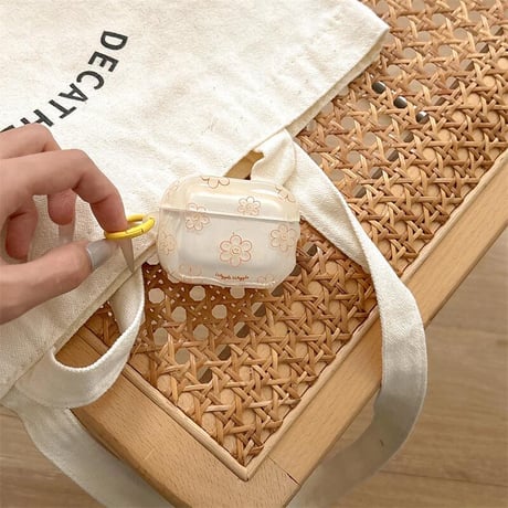 CUTECASE韓国風 Airpods4ケース 笑顔花 AirpodsPro2ケース airpods3/2カバー かわいい リング付 淡色系 CM5328