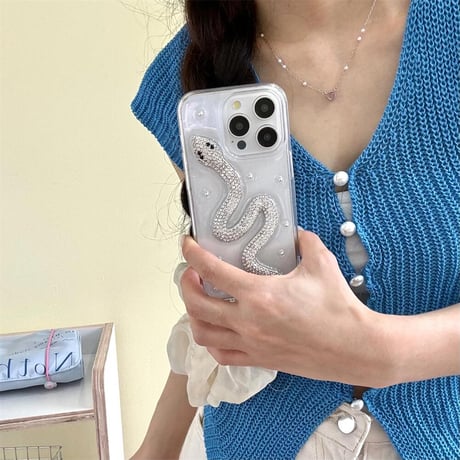 CUTECASEジュエリー蛇 iPhone16/16pro/16plusケース 黄ばまない iPhone14/13pro/12クリアケース 女子力アップ シックCM4410