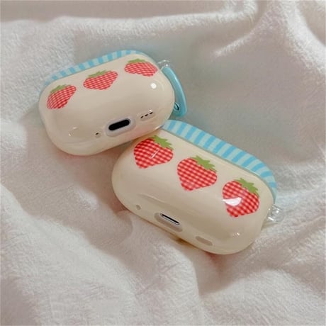 CUTECASEイチゴ柄 Airpods4ケース 大人可愛い Airpods3/Pro2ケース airpodspro2カバー ストラップ/リング ガーリーファッションCM5266