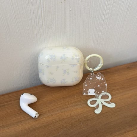 CUTECASE淡色系 Airpods Pro3ケース ベージュ 花柄 Airpods 4/3カバーケース AirpodsPro2/1 リボンキーホルダー 高級感 CM6378
