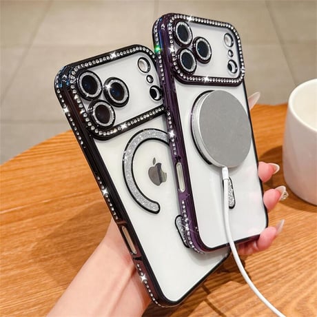 CUTECASE ジュエリー iPhone17Pro/17ケース Magsafe対応 iPhone17Air/17ProMaxケース レンズ保護フィルム付 キラキラライン 大人気 CM5637