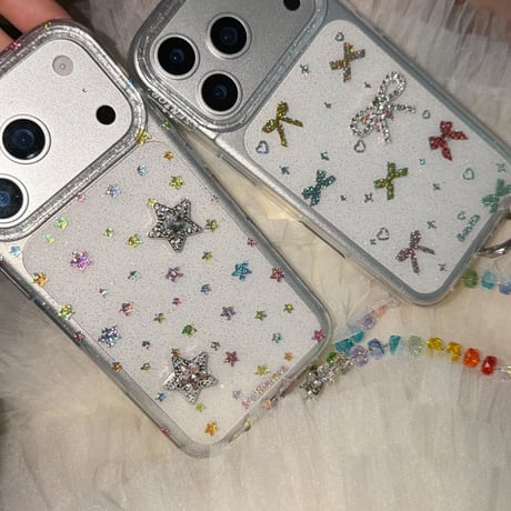 CUTECASE キラキラリボン/星 iPhone17Promaxケース 可愛いストラップ iPhone17pro/16pro/15ケース 大人可愛い CM5820