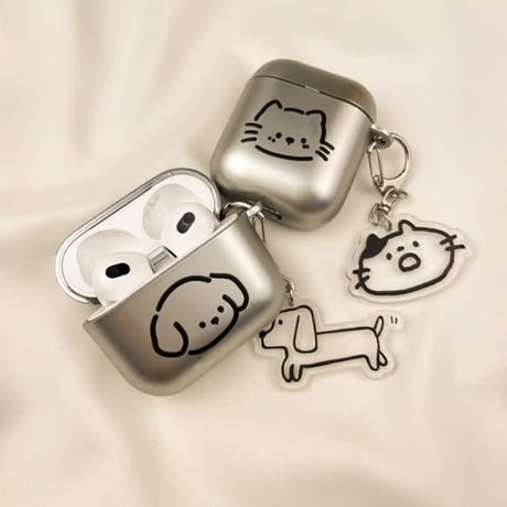 CUTECASE 猫/ワンちゃん Airpods Pro3ケースカバー メッキ 指紋防止 Airpods4/3カバー pro2/Pro1ケース 可愛いキーホルダー お揃いCM6158