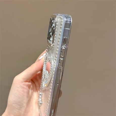CUTECASE 人気ミラー iPhone17/16proケース ジュエリーリボンデコ 蝶 iPhone15promax/14/13カバー キラキラライン CM5633