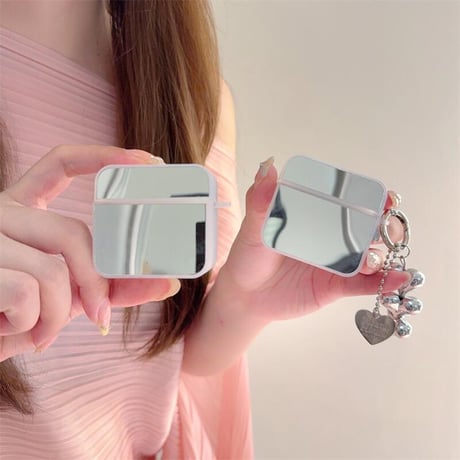 CUTECASEミラー Airpods4ケース ハートキーチェーン付 AirpodsPro2ケース airpods3/2カバー メイク直し鏡 女子力高い 丈夫 CM5280