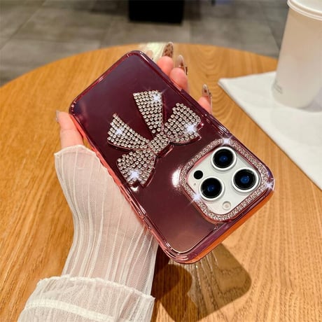 CUTECASEジュエリーリボン iPhone16plus/16proケース 艶感 iPhone15/14/13proカバー 女子力高い おしゃれ CM5346