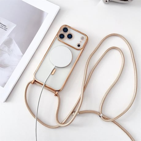 CUTECASE ショルダーストラップ付 iPhone17Pro/17ケース メタルライン MagSafe対応 iPhone17ProMax/Airカバー カメラ保護 軽量 シンプル風CM5728