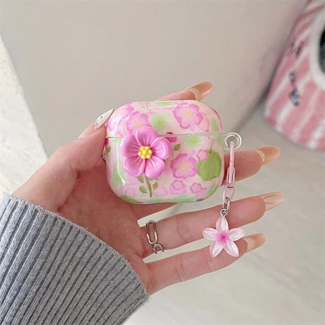 CUTECASEエアポッズ 第４世代ケース 花柄 Airpods3/Pro2ケース airpodspro2カバー 花キーチェーン付 春夏向け 可愛いCM5231