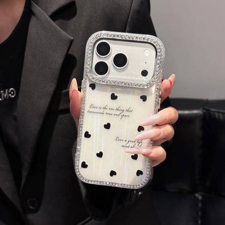 CUTECASE 光るハート柄 iPhone17Promaxケース ジュエリーライン iPhone16Promax/15pro/14ケース キラキラ 可愛すぎるCM6393