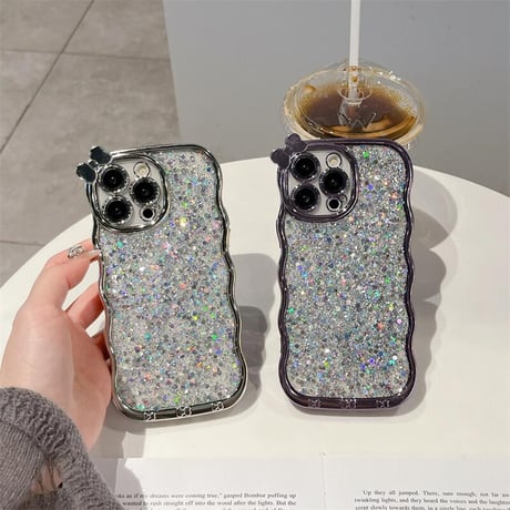 CUTECASEうねうねキラキラ iPhone16/16Proケース リボンデコ iPhone15Pro/14/13カバー グリッター入り 女子力UP CM4788