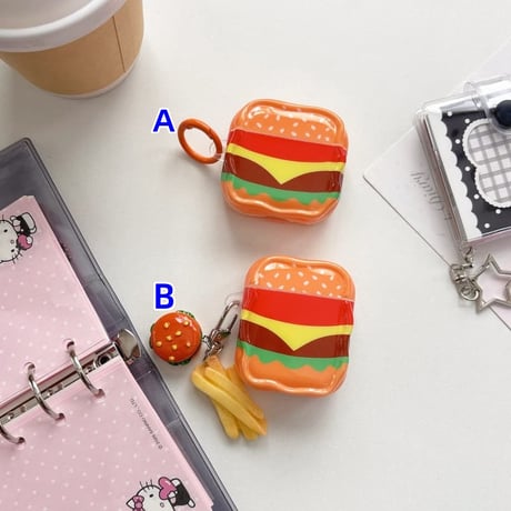 CUTECASE ハンバーガー Airpods Pro3ケース 美しそう Airpods4/3カバー pro2/pro1 リング/キーホルダーギフトにおすすめCM6302
