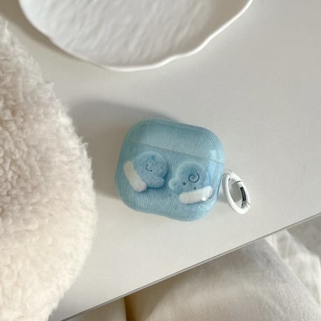 CUTECASE 兎キーホルダー AirpodsPro3ケース 手袋柄 韓国風 エアポッズ4/3 AirpodsPro2/Proカバー ギフトにおすすめ ブルーカラーCM5923