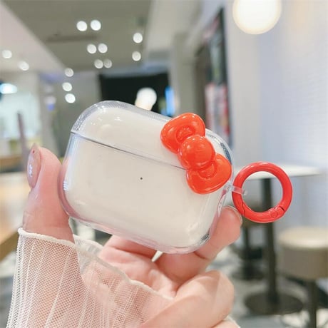 CUTECASE レッドリボン Airpods4ケース 透明 AirpodsPro2ケース airpods3/2クリアケース リング付き ギフトにおすすめCM5426