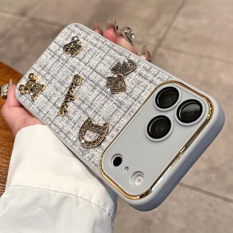 CUTECASE織物 iPhone17Pro/17ケース リボン/熊デコ カメラ保護カバー iPhone17ProMax/16/15カバー 放熱仕様 セレブ愛用 CM5845