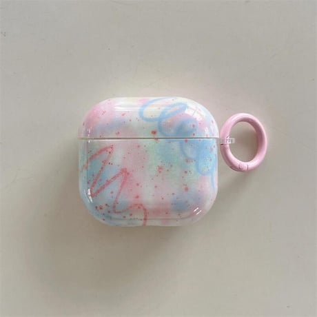 CUTECASE落書き Airpods第4世代ケース ピンク/ブルー Airpods3/Pro2ケース airpodsproカバー リング付 頑丈 シックCM5110