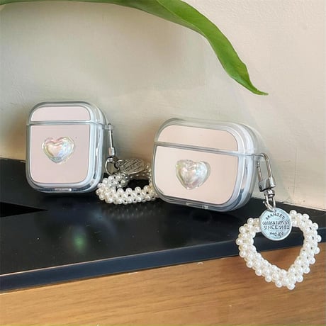 CUTECASEミラー Airpodspro2/pro1ケース パールハートチャーム付き Airpods3/2カバー 可愛い ギフトに最適CM4478