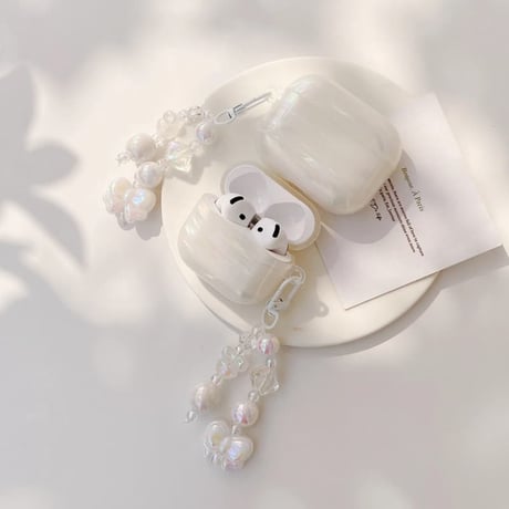 CUTECASE キラキラ感シェル柄 Airpods Pro3ケース リボンキーホルダー Airpods 4/3カバー AirpodsPro2/1 大人可愛い きれいCM6312