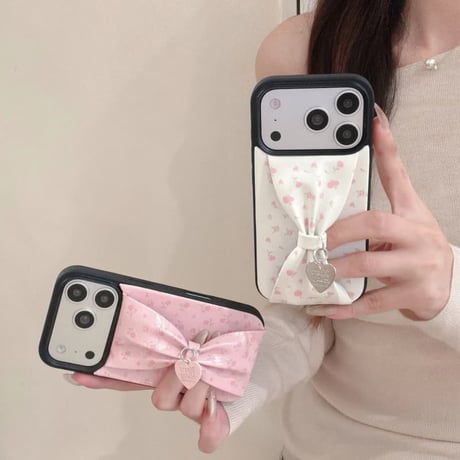 CUTECASE リボンベルト iPhone17Pro/17ケース 花柄 皮っぽ iPhone16Pro/15/14ケース 淡色系 ガーリーファッション人気品CM6085