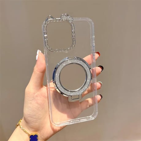 CUTECASE ミラー iPhone17/17Proケース ジュエリーリボンカメラ枠 iPhone17Air/17Promaxカバー スタンド機能 高透明CM5670