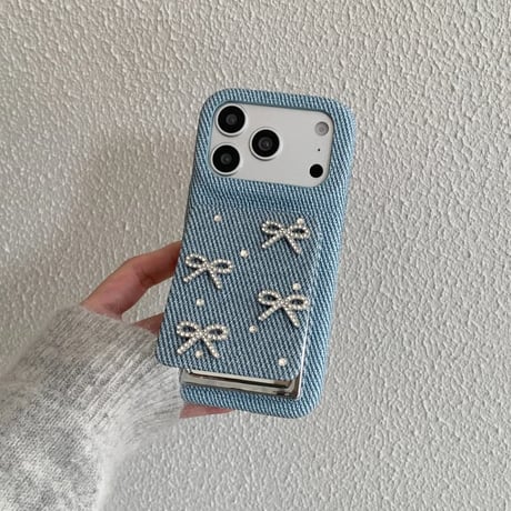 CUTECASE スタンド付ミラー iPhone17/17Proケース リボン/花デコ レザー iPhone17ProMax/16/15/14カバー 高品質 頑丈 上品 オシャレCM6229