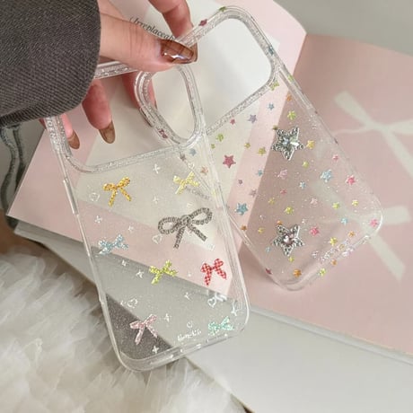 CUTECASE キラキラリボン/星 iPhone17Promaxケース 可愛いストラップ iPhone17pro/16pro/15ケース 大人可愛い CM5820