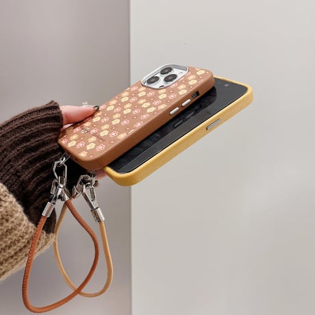CUTECASEストラップ付 iPhone16/16proケース 花柄 レザー アイフォン15pro/14/13proカバー 高品質 エレガントCM4810