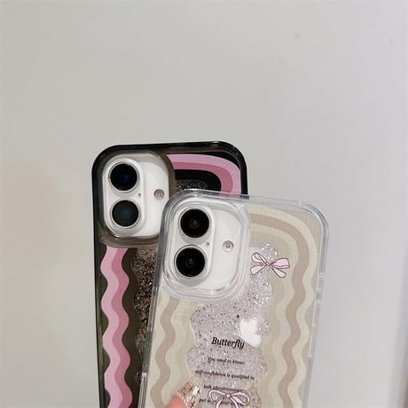 CUTECASE動くグリッター iPhone16pro/16ケース リボン うねうね iPhone15/14pro/13promaxカバー 女子力高い CM5112