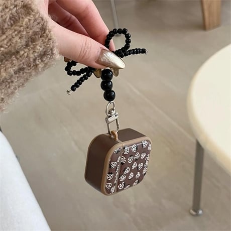 CUTECASEヒョウ柄ストロベリー Airpods 4ケース シリコン可愛い Airpods3/2カバー Airpodspro2/pro リング/リボンキーチェーン 丈夫CM4938