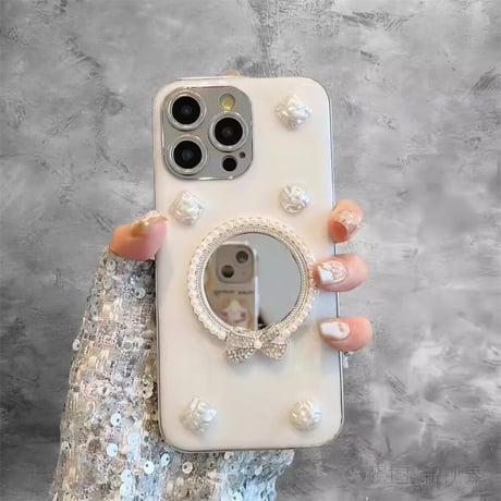 CUTECASE鏡 iPhone15/15proケース パール/宝石 アイフォン14/13pro/12ケース かわいい 女子力高いCM4486