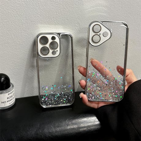 CUTECASEカメラ保護 iPhone16/16Proケース キラキラグリッター iPhone15/14/13/12Proカバー 透明 丈夫 女子力高い CM5000
