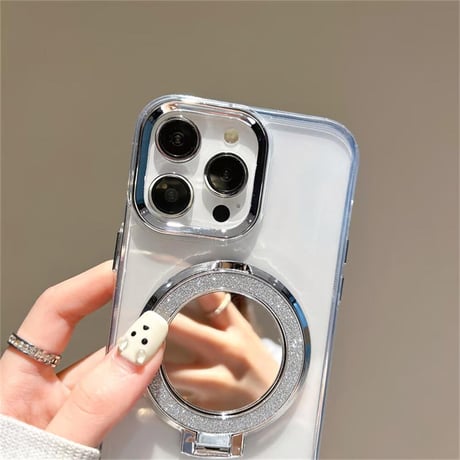 CUTECASEミラースタンド付 iPhone15/15plusケース 透明 iPhone14promax/13/12proカバー シンプル ラメ入りCM4537