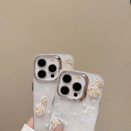 CUTECASE 花パール iPhone15/15proケース キラキラ シェル風 iphone14/13/12proカバー 綺麗 女子力アップ CM4039