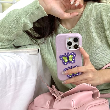 CUTECASE革刺繍蝶デザインiphone15proケースC6029