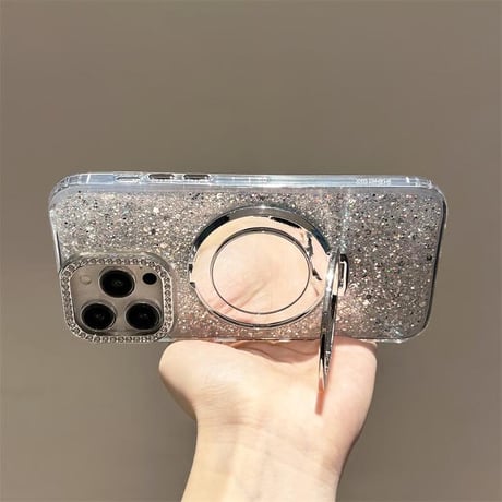 CUTECASEミラースタンド付 iPhone17/16proケース ジュエリー/ラメ入り iPhone15pro/14/SEカバー ダイヤストラップ 高級感CM5576