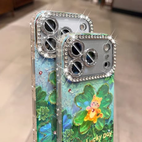CUTECASE 猫ちゃん iPhone17Pro/17ケース ジュエリーライン カメラカバー iPhone17ProMax/16Pro/15カバー 葉柄 オシャレ きれい CM5944