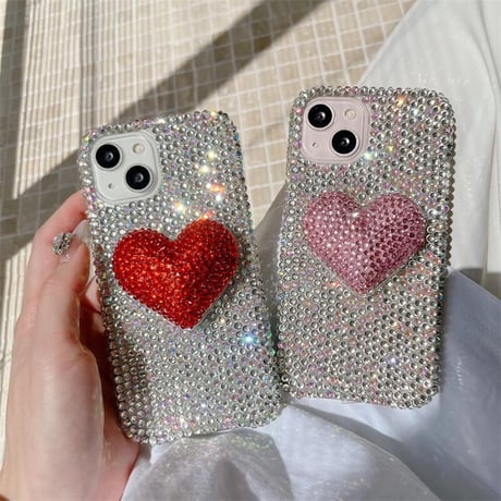 CUTECASEダイヤ iPhone16/16Proケース ビジューハートグリップ iPhone15Pro/14/13proカバー 華やか キラキラ 豪華 高品質CM4789