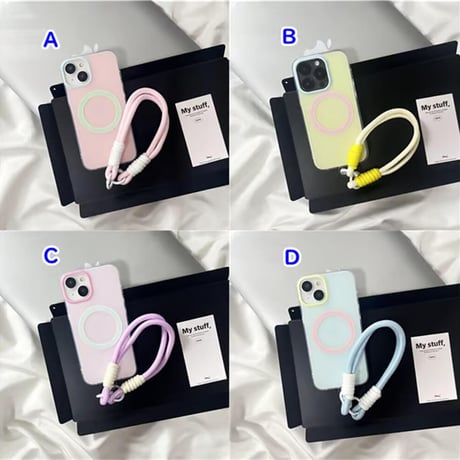 CUTECASE ストラップ付 アイフォン15プロ/15カバー Magsafe対応 iPhone14/13pro/12ケース 女子力高い 便利CM4451