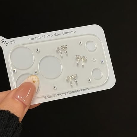 CUTECASE リボンカメラカバー iPhone17Pro iPhone17ProMax レンズフィルム ダイヤデコ キラキラ おしゃれ 頑丈 きれい CM6045