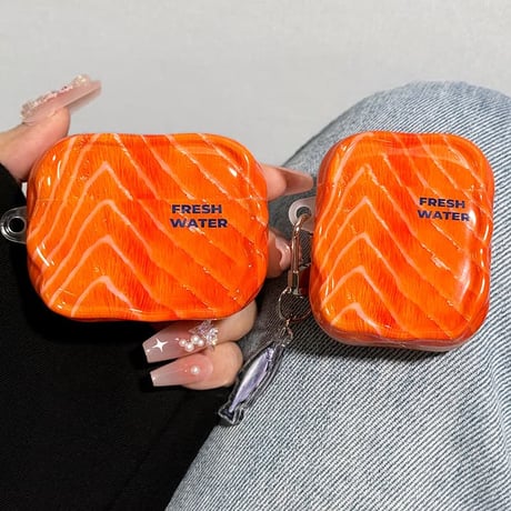 CUTECASE 鮭 AirpodsPro3ケース 寿司 Airpods4/3カバー pro2/pro1 可愛い リング/魚キーホルダー付 美味しそうCM6012