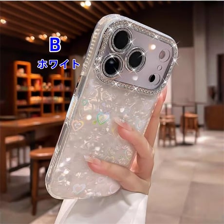CUTECASE ジュエリーカメラカバー iPhone17Pro/17ケース シェル柄 キラキラハート入り iPhone17promax/Air/16proケース 大人可愛い 美しいCM5722