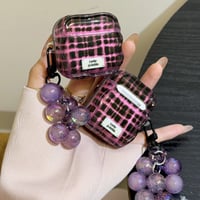 CUTECASE パープル系 Airpods Pro3ケース ぶどうっぽキーホルダー Airpods 4/3カバーケース AirpodsPro2/1 オシャレ チェック柄 CM6176